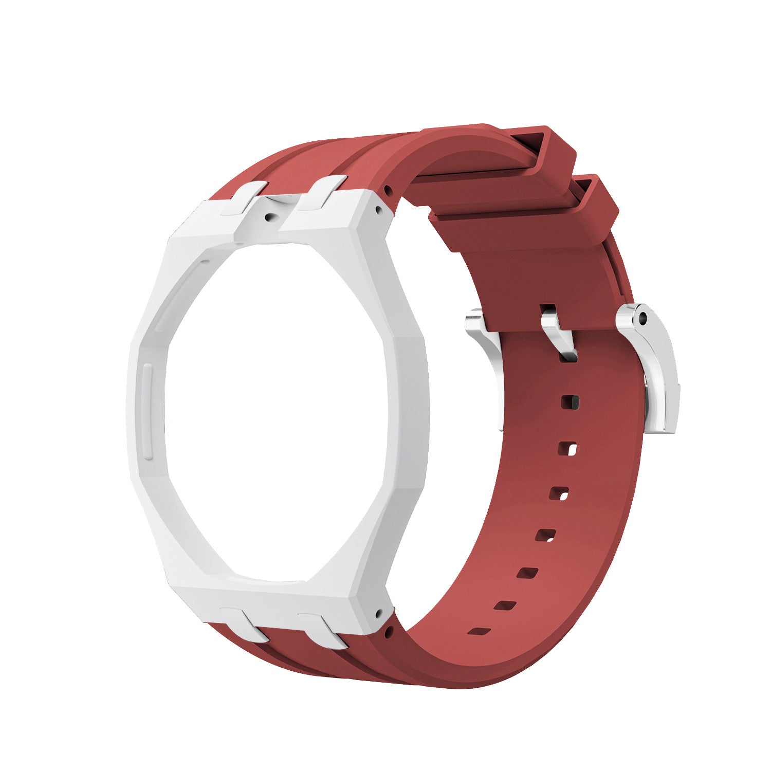 White Metal Case + Red Rubber Strap Mod Kit | For G-Shock GA2100 GA-B2100 Royal Oak Style Watch Replacement Set