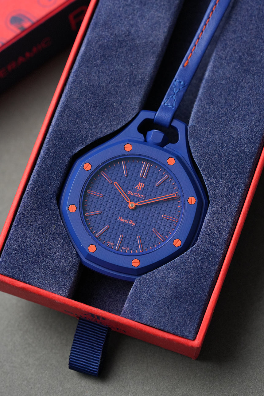 Royal Pop Orenji Hachi Blue-Orange Octagonal Lanyard Pocket Watch