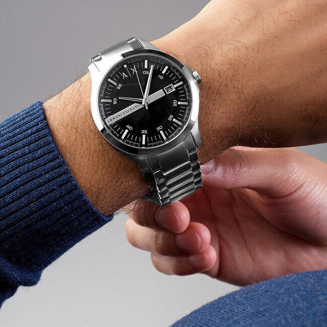 Armani Exchange Hampton AX2103 Men's Chronograph Watch – Black Dial with Silver-Tone Stainless Steel Strap